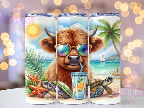 Summer Highland Cow 20oz Tumbler Wrap Sublimation Design, Straight Tapered Tumbler Wrap, Highland Cow Tumbler Png, Instant Digital Download Sublimation SvggirlplusArt 