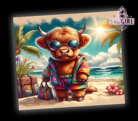 Summer Highland Cow 20oz Tumbler Wrap Sublimation Design, Straight Tapered Tumbler Wrap, Highland Cow Tumbler Png, Instant Digital Download Sublimation SvggirlplusArt 