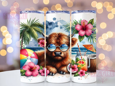 Summer Highland Cow 20oz Tumbler Wrap Sublimation Design, Straight Tapered Tumbler Wrap, Highland Cow Tumbler Png, Instant Digital Download Sublimation SvggirlplusArt 