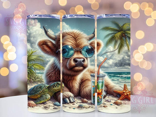 Summer Highland Cow 20oz Tumbler Wrap Sublimation Design, Straight Tapered Tumbler Wrap, Highland Cow Tumbler Png, Instant Digital Download Sublimation SvggirlplusArt 