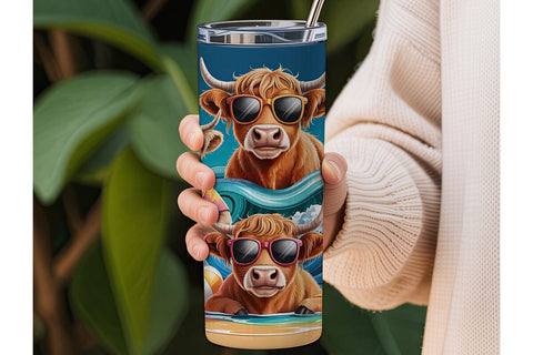 Summer Highland Cow 20oz Tumbler Wrap Sublimation DesignSVG 