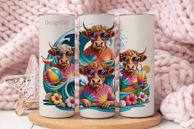 Summer Highland Cow 20oz Tumbler Wrap Sublimation DesignSVG 