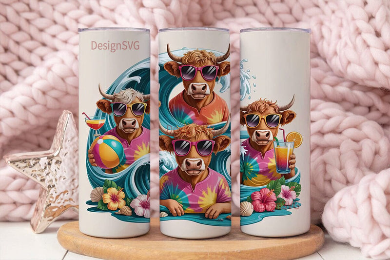 Summer Highland Cow 20oz Tumbler Wrap Sublimation DesignSVG 
