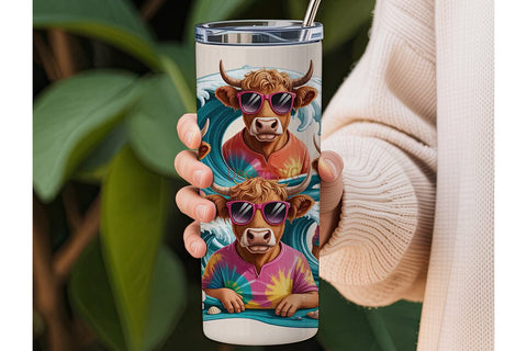 Summer Highland Cow 20oz Tumbler Wrap Sublimation DesignSVG 