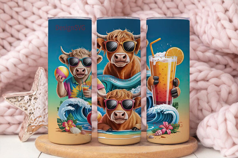 Summer Highland Cow 20oz Tumbler Wrap Sublimation DesignSVG 