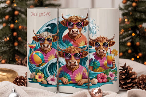Summer Highland Cow 20oz Tumbler Wrap Sublimation DesignSVG 