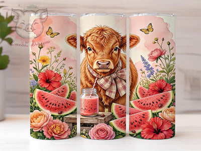 Summer Highland Cow Charm 20oz Tumbler, Highland Cow Motif, Summer Theme, Charm Accent, Pastoral Style, Whimsical Design, Sublimation Wrap, 20oz Tumbler Sublimation Lara' s Designs 