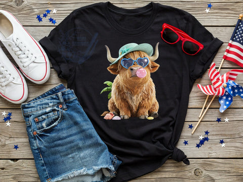 Summer Highland Cow T-Shirt PNG, Highland Cow, Beach Cow, Cute Farm Animal, Sublimation PNG, Tropical Style, Country Summer Sublimation ToriDesigns 