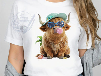 Summer Highland Cow T-Shirt PNG, Highland Cow, Beach Cow, Cute Farm Animal, Sublimation PNG, Tropical Style, Country Summer Sublimation ToriDesigns 