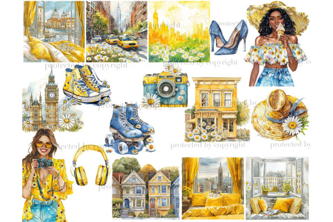 Summer In City Clipart | Daisies PNG SVG GlamArtZhanna 