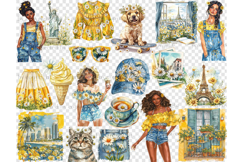 Summer In City Clipart | Daisies PNG SVG GlamArtZhanna 