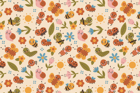 Summer Insects Seamless Pattern Digital Pattern Rin Green 