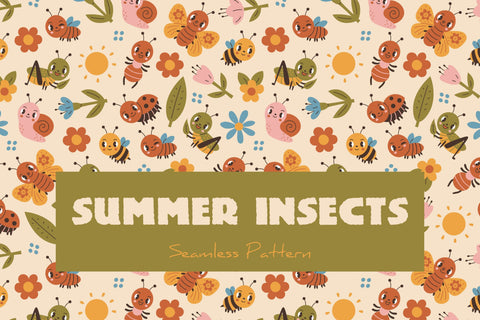 Summer Insects Seamless Pattern Digital Pattern Rin Green 