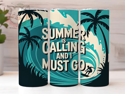 Summer Is Calling 20oz Tumbler, Summer Is Calling Phrase, Tropical Coastal Illustration, Sublimation Tumbler Wrap, 20oz Tumbler, Fun Summer Gift, Bright Ocean Style Sublimation Lara' s Designs 