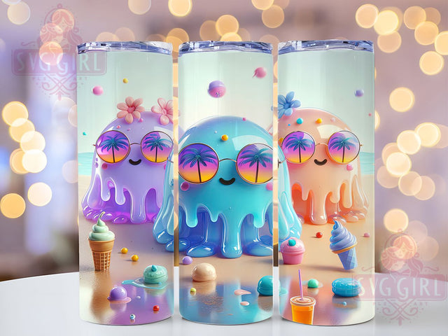 Summer Kawaii Jelly Ghost Tumbler Wrap, Kawaii Jelly Ghost Wrap, Cute Ghost Family Cup, 20Oz Sublimation Design, Pastel Ghost Drinkware, Summer Spooky Tumbler, Kawaii Halloween Mug Sublimation SvggirlplusArt 