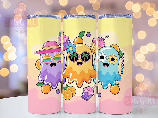 Summer Kawaii Jelly Ghost Tumbler Wrap, Kawaii Jelly Ghost Wrap, Cute Ghost Family Cup, 20Oz Sublimation Design, Pastel Ghost Drinkware, Summer Spooky Tumbler, Kawaii Halloween Mug Sublimation SvggirlplusArt 