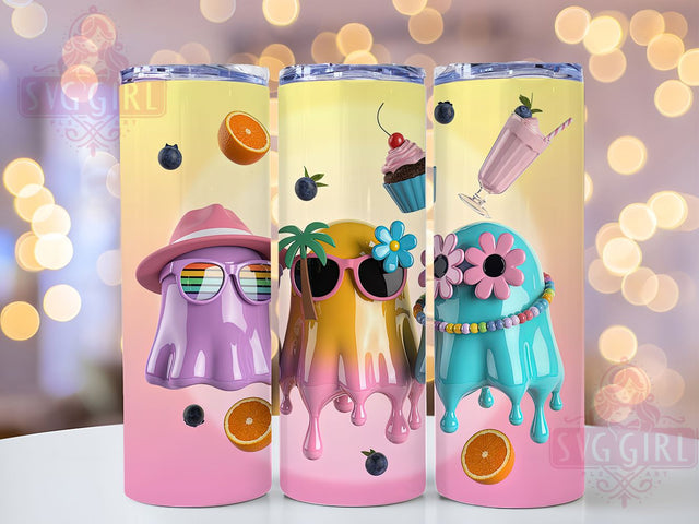 Summer Kawaii Jelly Ghost Tumbler Wrap, Kawaii Jelly Ghost Wrap, Cute Ghost Family Cup, 20Oz Sublimation Design, Pastel Ghost Drinkware, Summer Spooky Tumbler, Kawaii Halloween Mug Sublimation SvggirlplusArt 