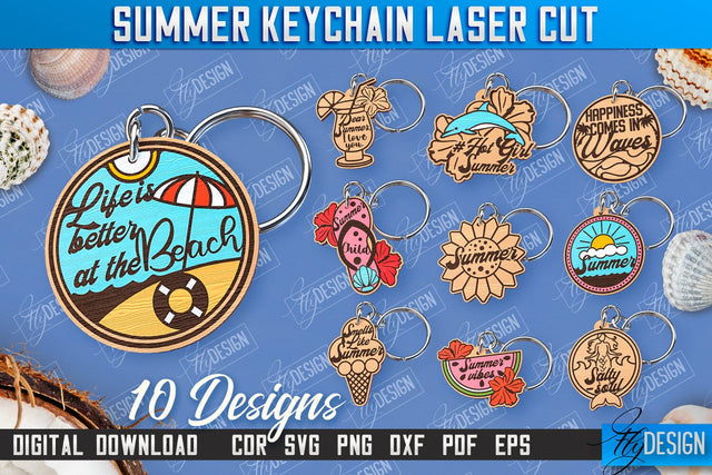 Summer Keychain Bundle | Keychain Inscription | Engraved Wooden Keychain | CNC File SVG Fly Design 