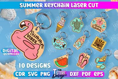 Summer Keychain Bundle | Keychain Inscription | Engraved Wooden Keychain | CNC File SVG The T Store Design 