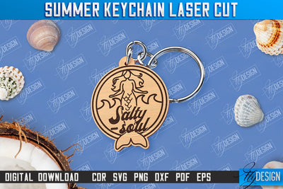 Summer Keychain | Keychain Inscription | Engraved Wooden Keychain | CNC File SVG Fly Design 