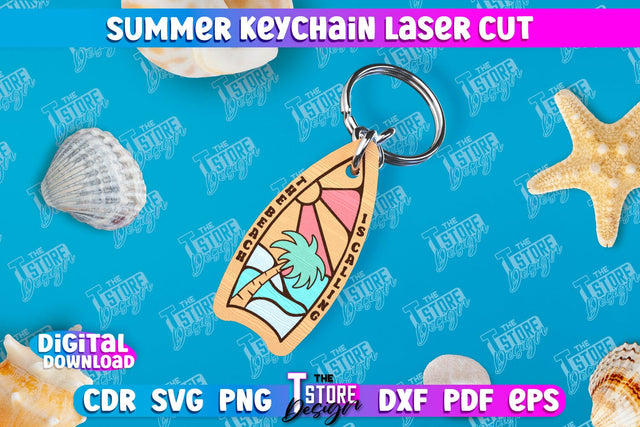 Summer Keychain | Keychain Inscription | Engraved Wooden Keychain | CNC File SVG The T Store Design 