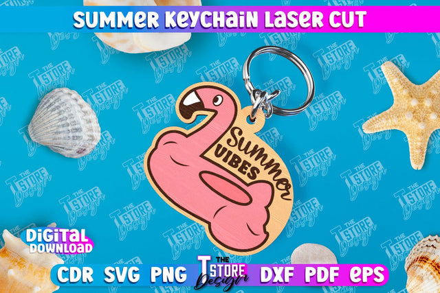 Summer Keychain | Keychain Inscription | Engraved Wooden Keychain | CNC File SVG The T Store Design 