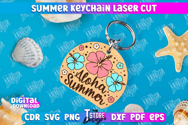 Summer Keychain | Keychain Inscription | Engraved Wooden Keychain | CNC File SVG The T Store Design 