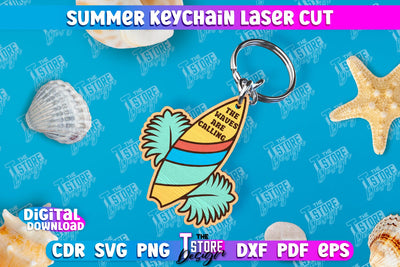 Summer Keychain | Keychain Inscription | Engraved Wooden Keychain | CNC File SVG The T Store Design 