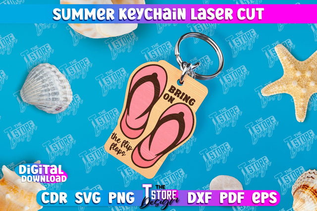 Summer Keychain | Keychain Inscription | Engraved Wooden Keychain | CNC File SVG The T Store Design 
