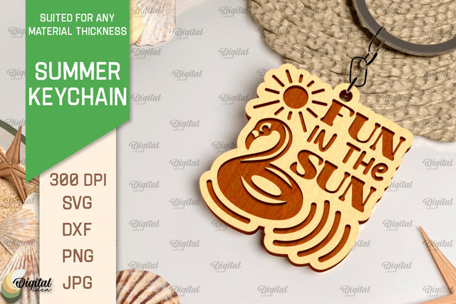 Summer Keychain Laser Cut. Wooden Summer Key Ring SVG SVG Evgenyia Guschina 