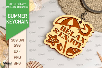 Summer Keychain Laser Cut. Wooden Summer Key Ring SVG SVG Evgenyia Guschina 