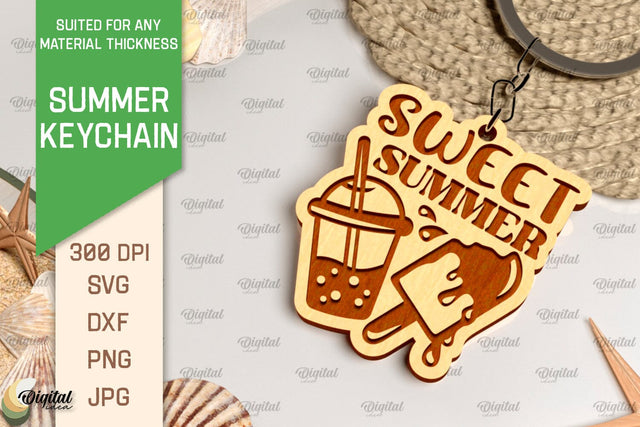 Summer Keychain Laser Cut. Wooden Summer Key Ring SVG SVG Evgenyia Guschina 