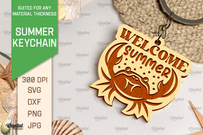 Summer Keychain Laser Cut. Wooden Summer Key Ring SVG SVG Evgenyia Guschina 