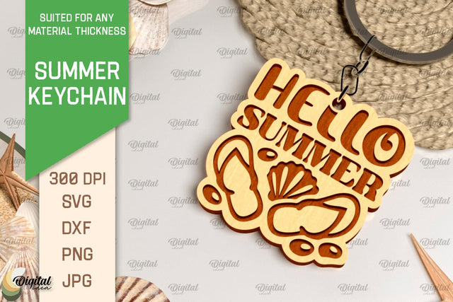 Summer Keychain Laser Cut. Wooden Summer Key Ring SVG SVG Evgenyia Guschina 