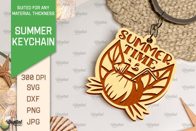 Summer Keychain Laser Cut. Wooden Summer Key Ring SVG SVG Evgenyia Guschina 