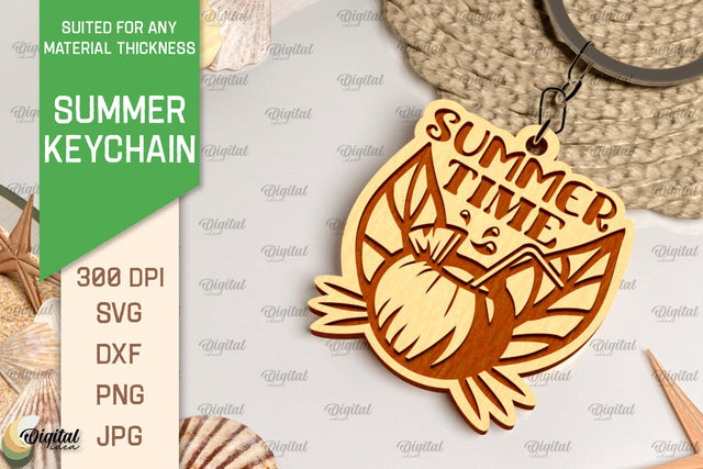 Summer Keychain Laser Cut. Wooden Summer Key Ring SVG SVG Evgenyia Guschina 