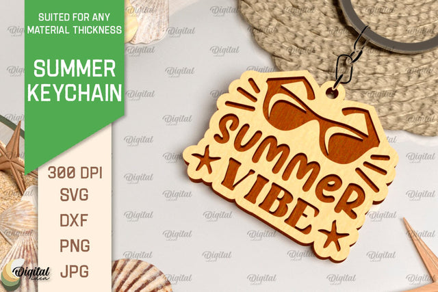 Summer Keychain Laser Cut. Wooden Summer Key Ring SVG SVG Evgenyia Guschina 