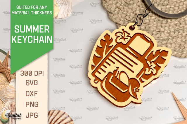 Summer Keychain Laser Cut. Wooden Summer Key Ring SVG SVG Evgenyia Guschina 