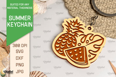 Summer Keychain Laser Cut. Wooden Summer Key Ring SVG SVG Evgenyia Guschina 