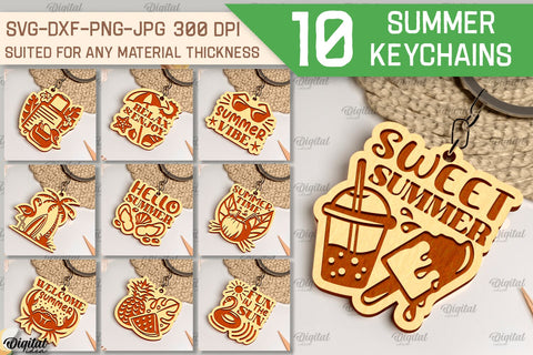 Summer Keychains LaserCut Bundle. Wooden Summer KeyRings SVG SVG Evgenyia Guschina 