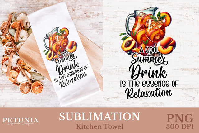 Summer Kitchen Towel Sublimation | Drink Cocktail PNG Sublimation Petunia Digital Design 