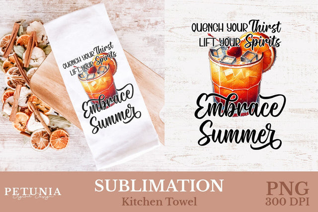 Summer Kitchen Towel Sublimation | Drink Cocktail PNG Sublimation Petunia Digital Design 