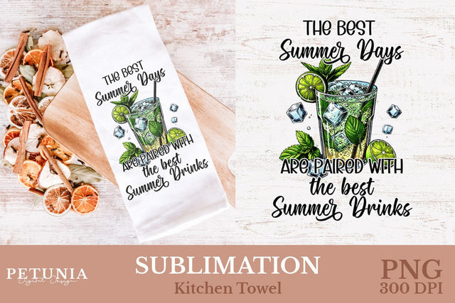Summer Kitchen Towel Sublimation | Drink Cocktail PNG Sublimation Petunia Digital Design 