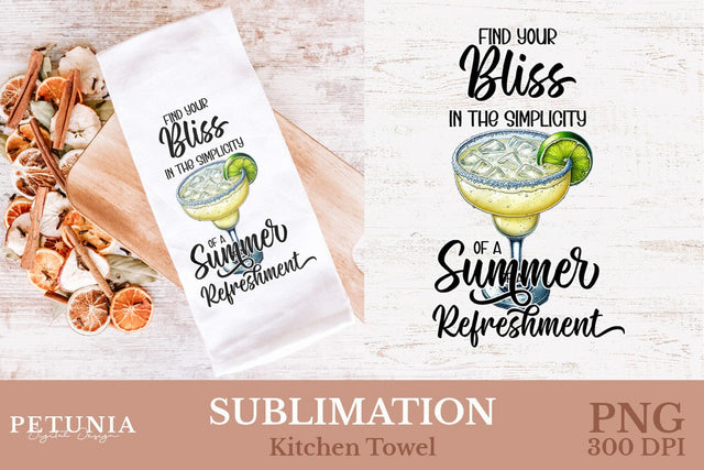 Summer Kitchen Towel Sublimation | Drink Cocktail PNG Sublimation Petunia Digital Design 