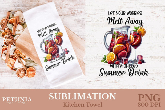 Summer Kitchen Towel Sublimation | Drink Cocktail PNG Sublimation Petunia Digital Design 