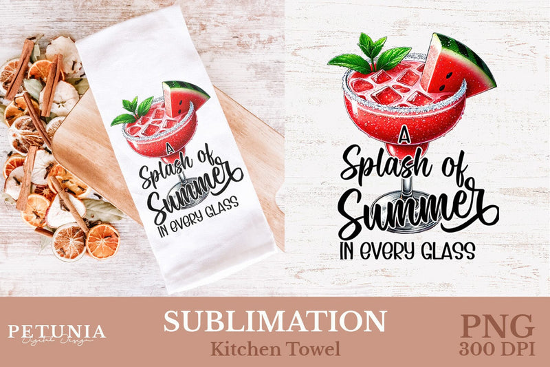 Summer Kitchen Towel Sublimation | Drink Cocktail PNG Sublimation Petunia Digital Design 