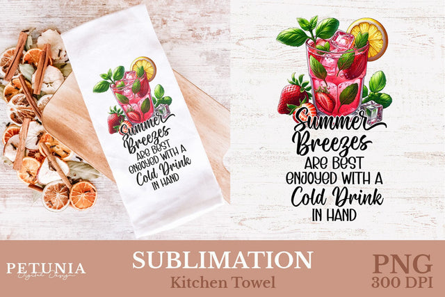 Summer Kitchen Towel Sublimation | Drink Cocktail PNG Sublimation Petunia Digital Design 
