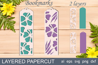 Summer layered bookmarks with hawaiian flowers svg SVG AnastasiyaArtDesign 