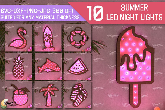Summer Led Night Lights SVG Bundle. Laser Cut Night Lamps SVG SVG Evgenyia Guschina 