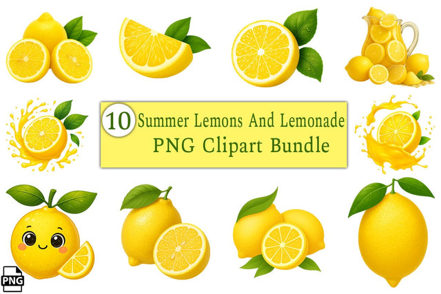 Summer Lemons And Lemonade PNG Clipart Bundle Printable File Sublimation Creativedesigntee 